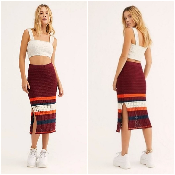Free People Knitted Colorblok Cotton Tub Skirt - Picture 1 of 5
